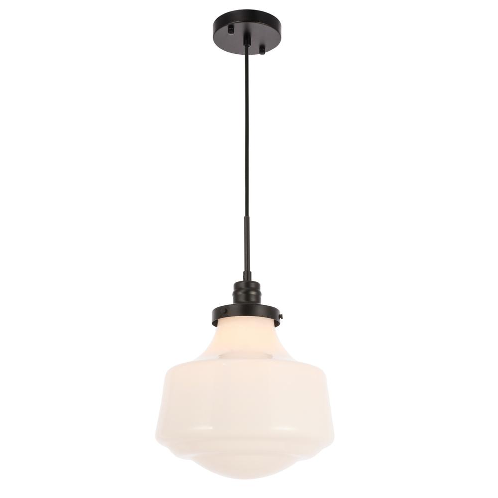 Lyle 1 light Black and frosted white glass pendant. Picture 5