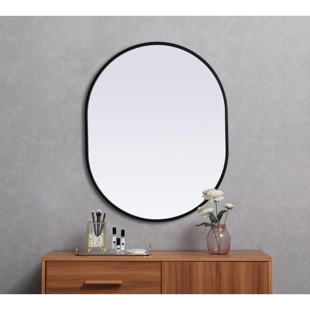 Metal Frame Oval Mirror 24x30 Inch in Black. Picture 3