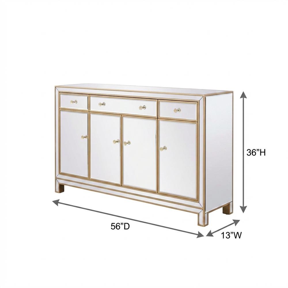 Gold mirrored credenza with spacious storage and elegant design. Picture 7