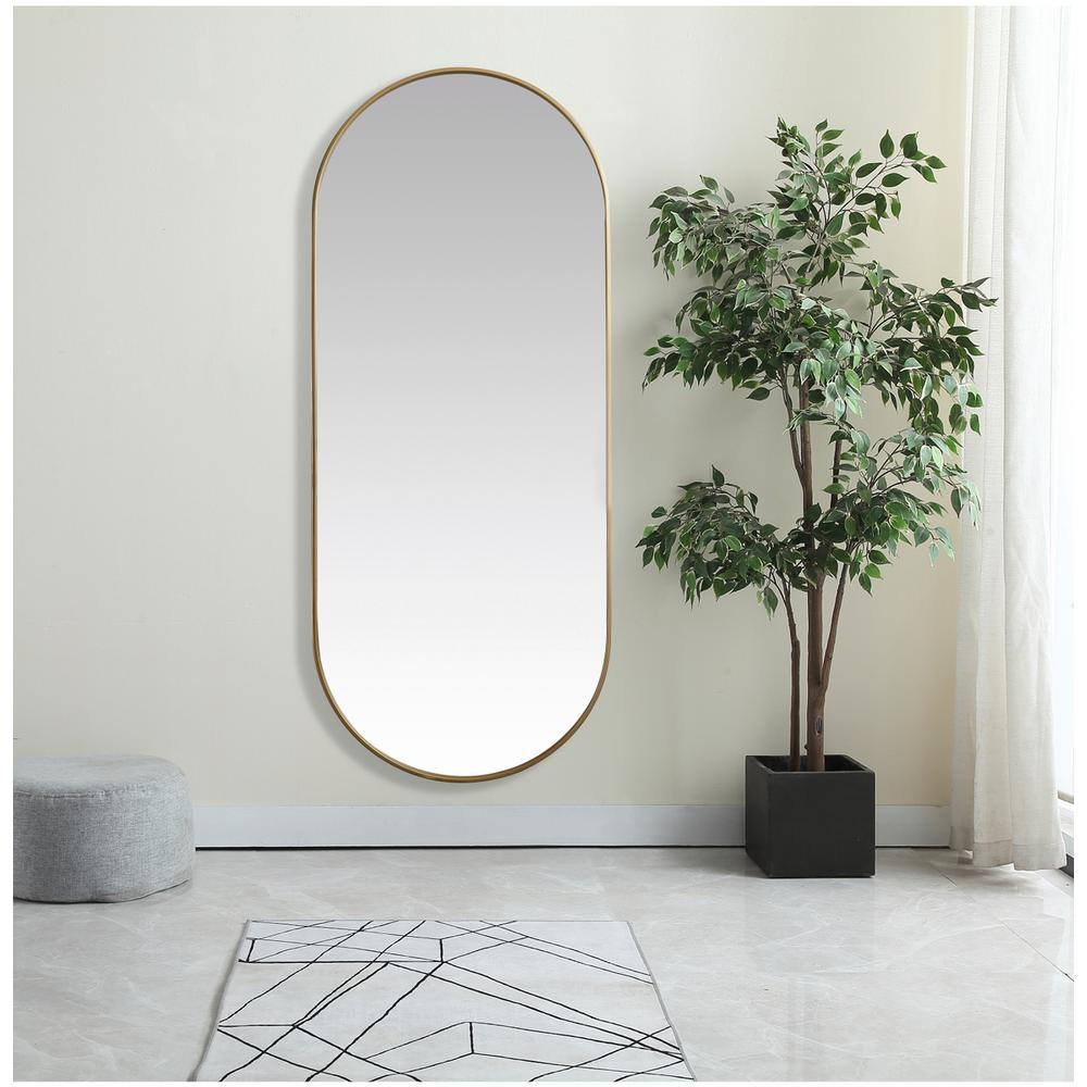 Metal Frame Oval Mirror 30x72 Inch in Brass. Picture 11