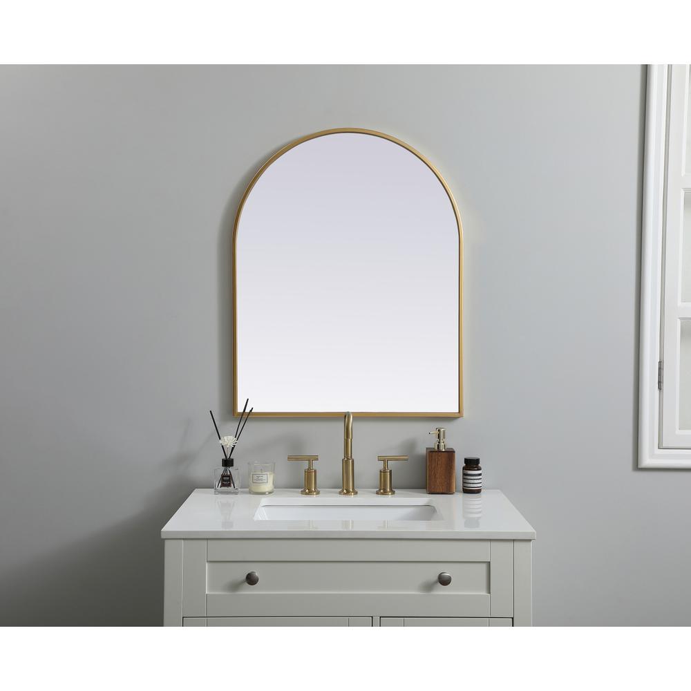 Metal Frame Arch Mirror 24x30 Inch in Brass. Picture 3