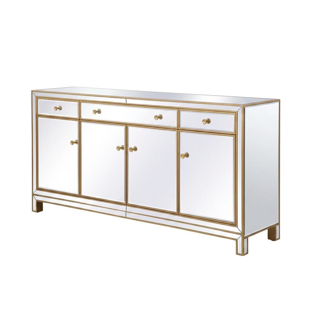 Gold mirrored credenza with sleek modern design and spacious storage. Picture 1