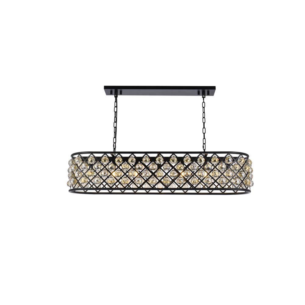 Madison 7 light Matte Black Chandelier Golden Teak (Smoky) Royal Cut Crystal. Picture 1