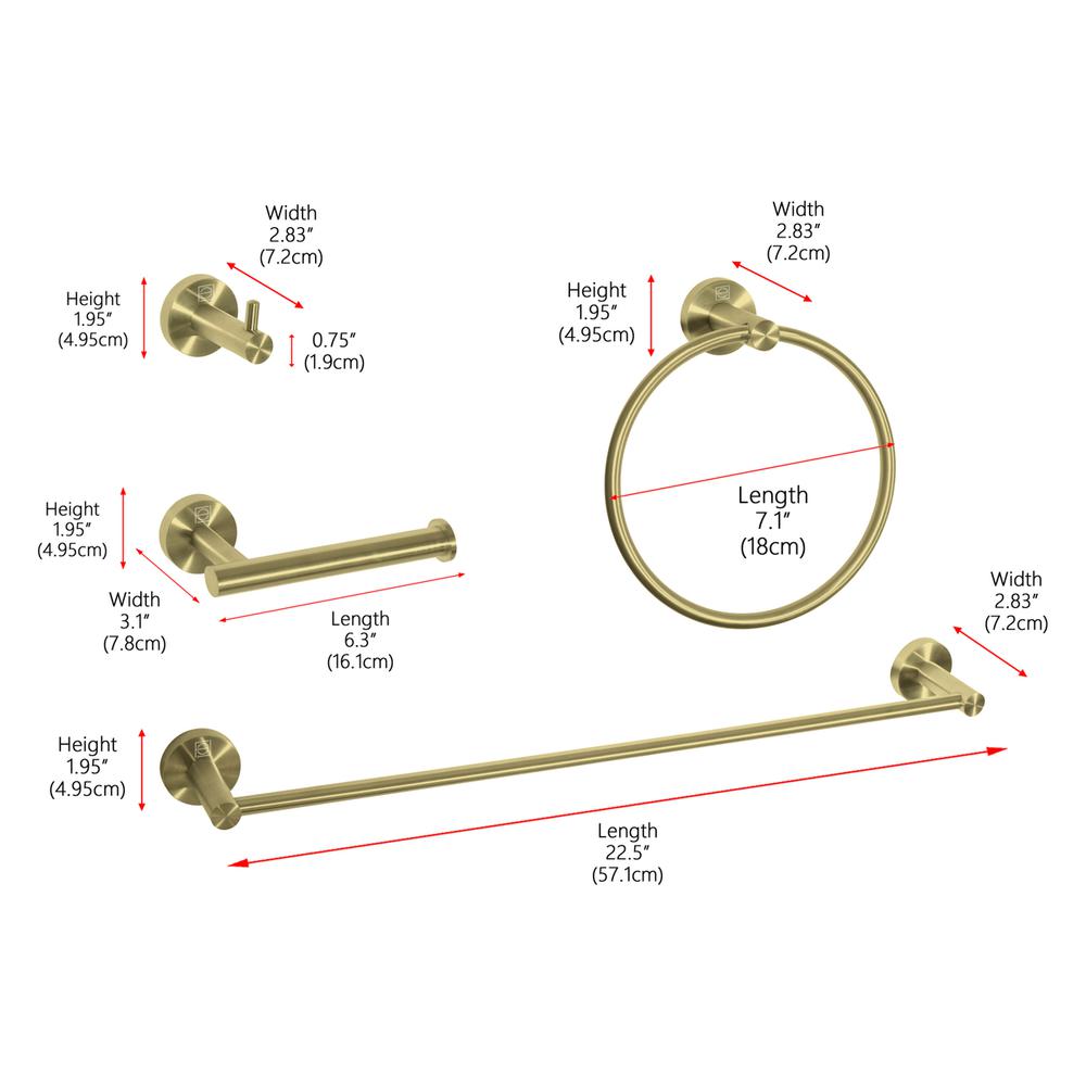 Freya 4-Piece Bathroom Hardware Set in Brushed Gold. Picture 11