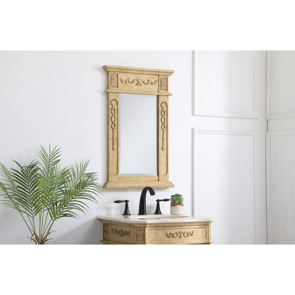 Wood Frame Mirror 18 Inch X 28 Inch In Antique Beige. Picture 3