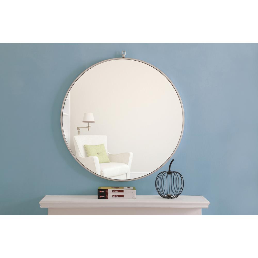 Metal frame Round Mirror with decorative hook 32 inch Silver finish. Picture 2