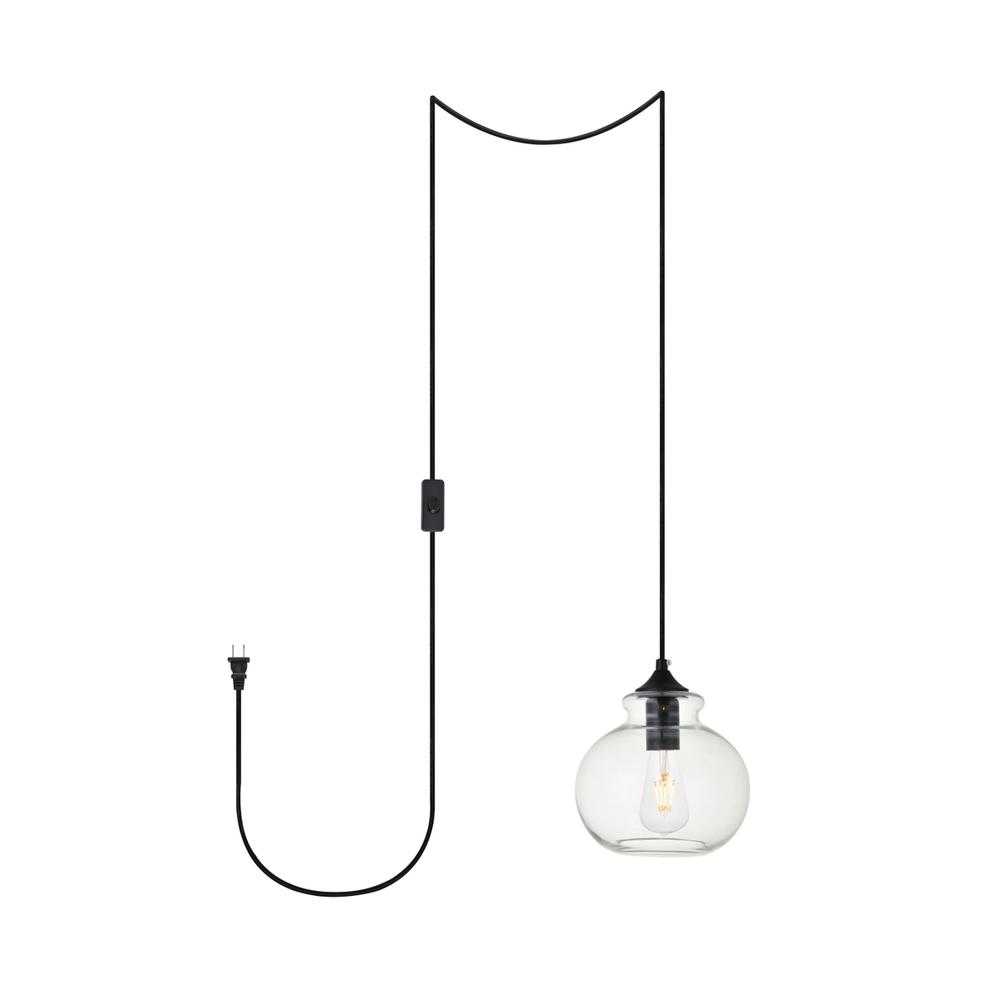Destry 1 Light Black plug-in Pendant With Clear Glass. Picture 1