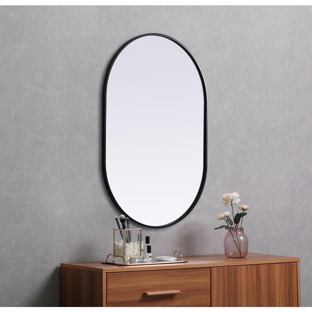 Metal Frame Oval Mirror 27x40 Inch in Black. Picture 4