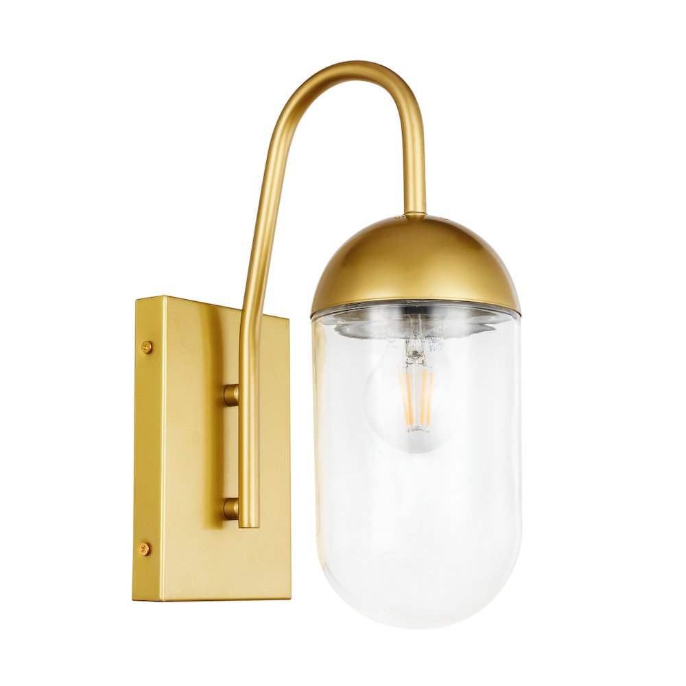 Kace 1 Light Brass And Clear Glass Wall Sconce. Picture 5