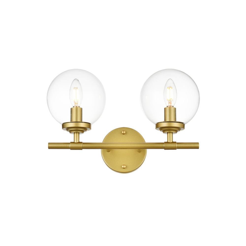 Ingrid 2 light Brass and Clear Bath Sconce. Picture 1