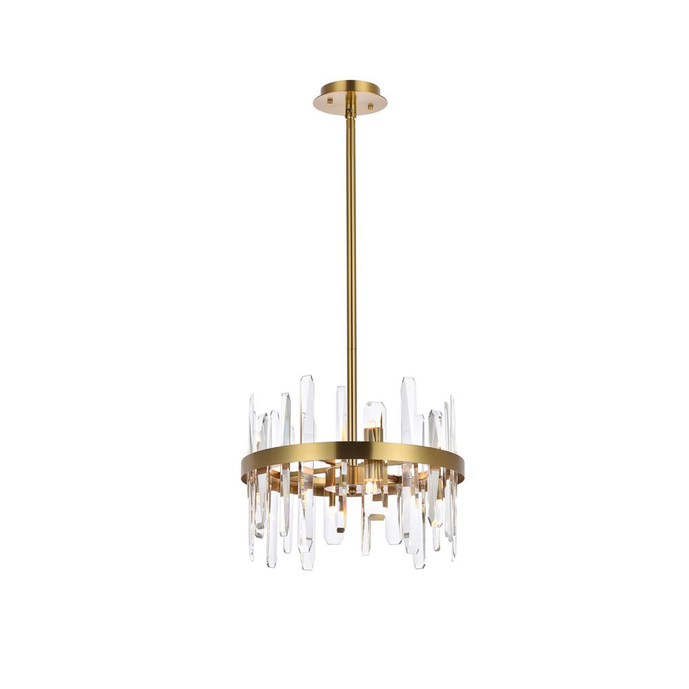 Serena 16 inch crystal round pendant in satin gold. Picture 1