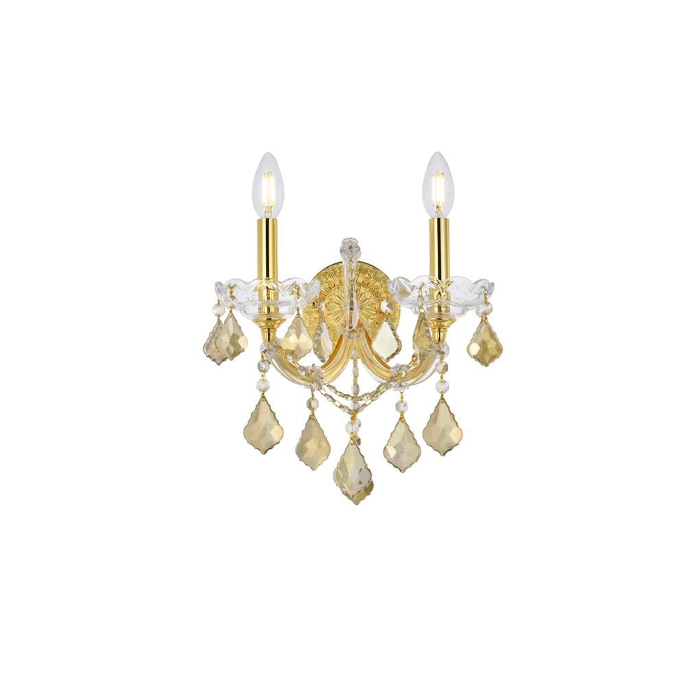 Maria Theresa 2 light Gold Wall Sconce Golden Teak (Smoky) Royal Cut Crystal. Picture 1