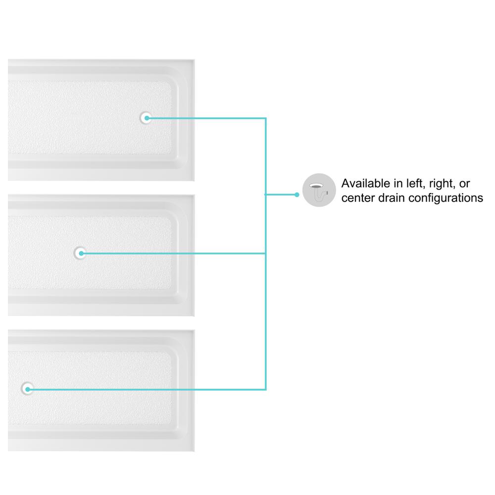 60x32 inch Single threshold shower tray right drain in glossy white. Picture 2