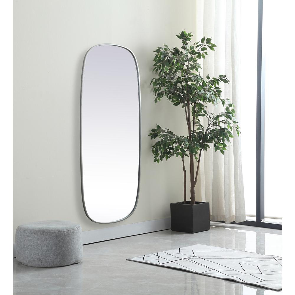 Metal Frame Oval Mirror 24x60 Inch in Silver. Picture 2
