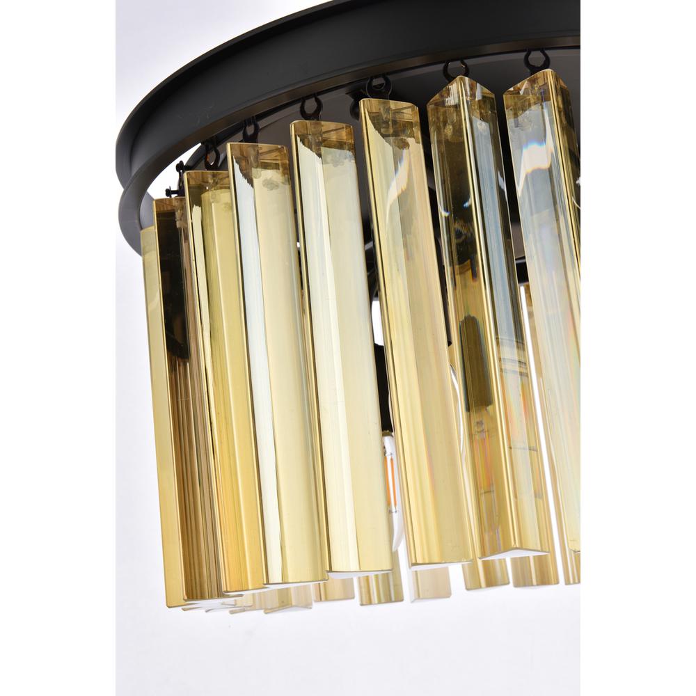 Sydney 3 light Matte Black Flush Mount Golden Teak (Smoky) Royal Cut Crystal. Picture 5