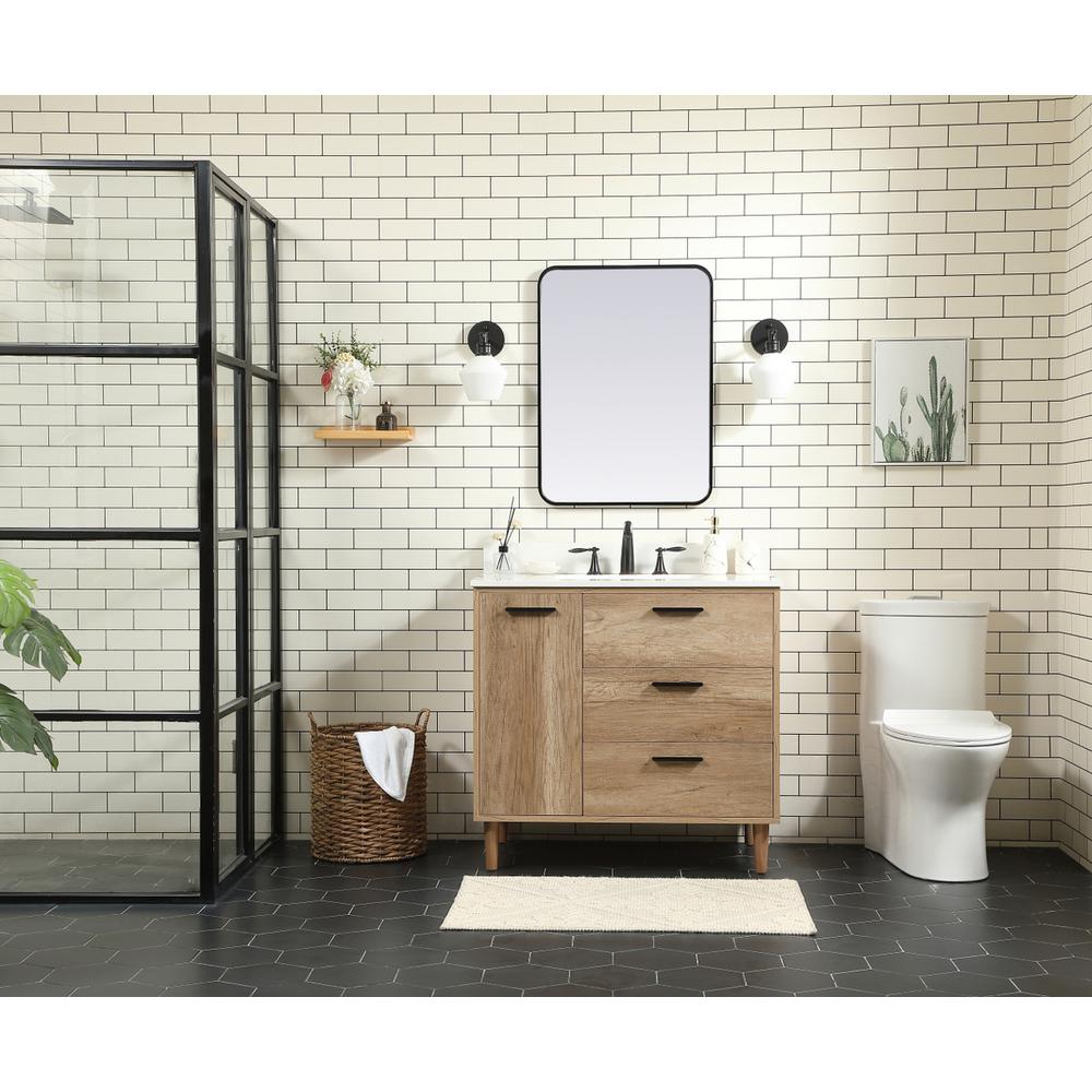 36 inch Single bathroom vanity in natural oak with backsplash. Picture 4