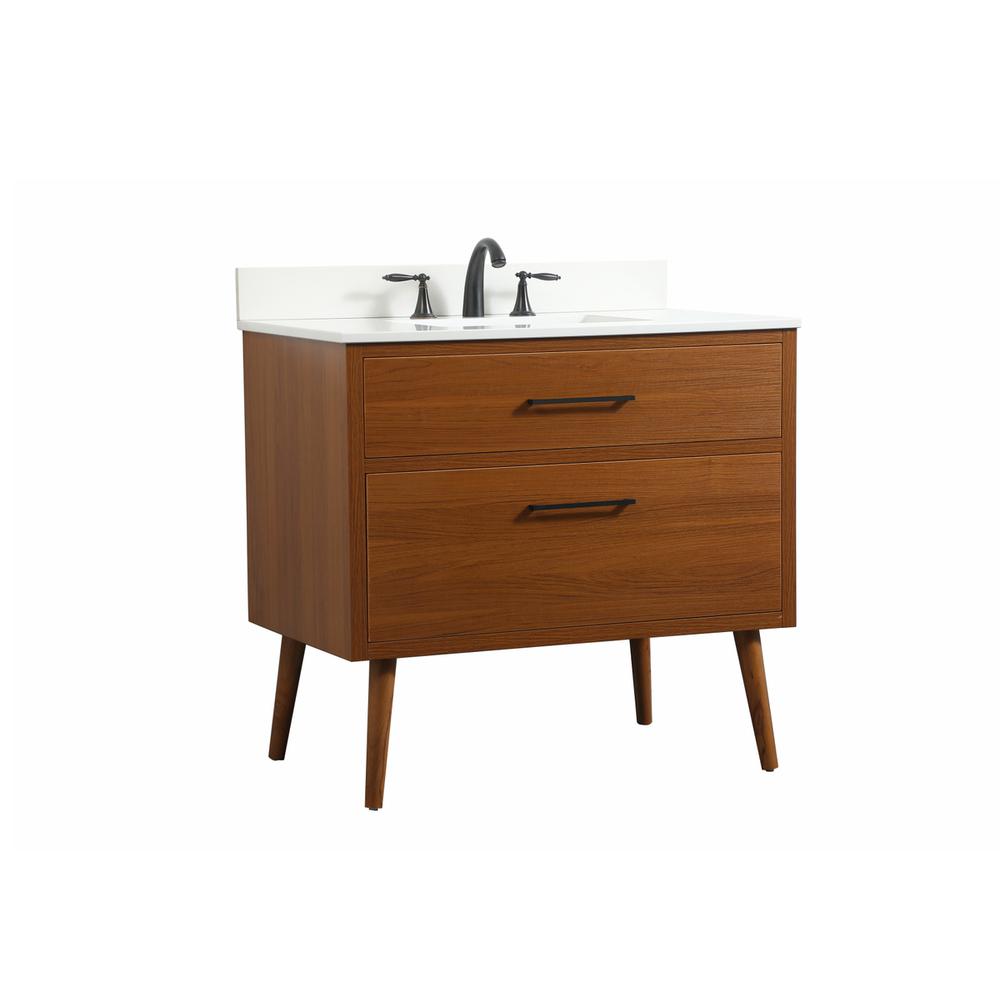 36 inch Single bathroom vanity in teak with backsplash. Picture 7