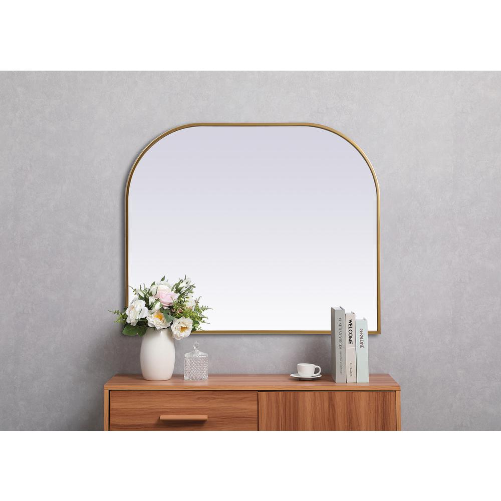 Metal Frame Arch Mirror 36x30 Inch in Brass. Picture 3