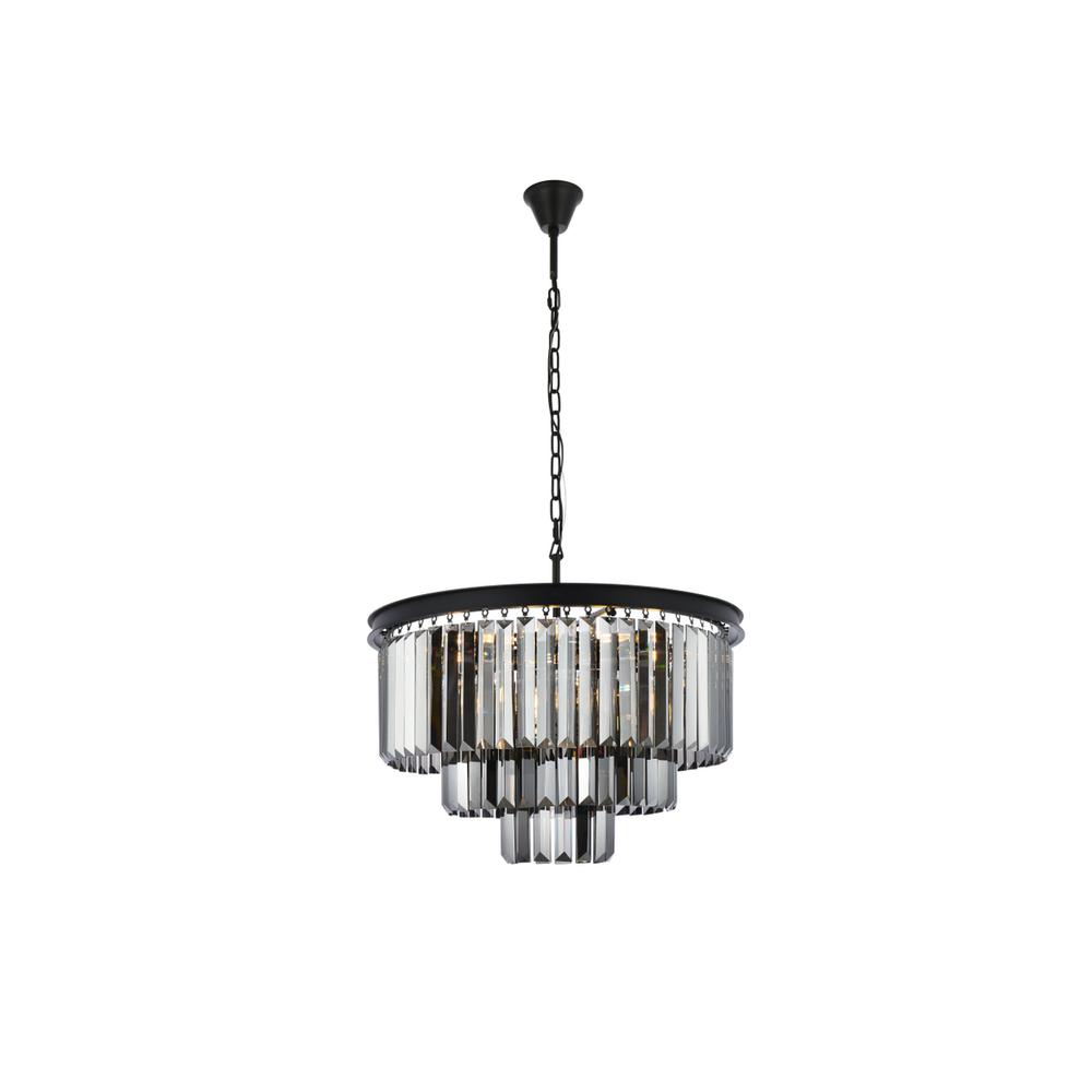 Sydney 9 light Matte Black Chandelier Silver Shade (Grey) Royal Cut Crystal. Picture 1