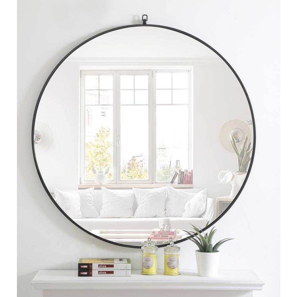 Metal frame Round Mirror with decorative hook 42 inch Black finish. Picture 12