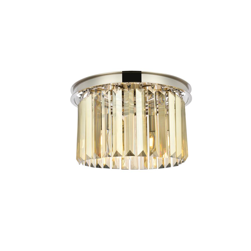 Sydney 3 light polished nickel Flush Mount Golden Teak (Smoky) Royal Cut Crystal. Picture 1
