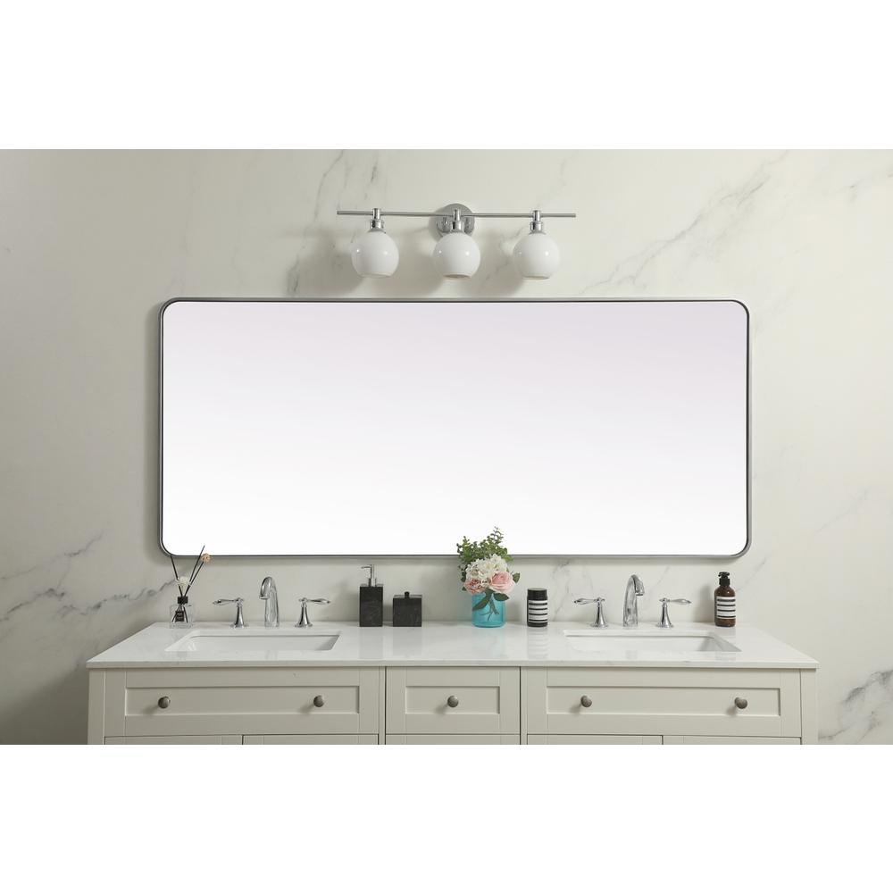 Soft Corner Metal Rectangle Mirror 32x72 Inch in Silver. Picture 3