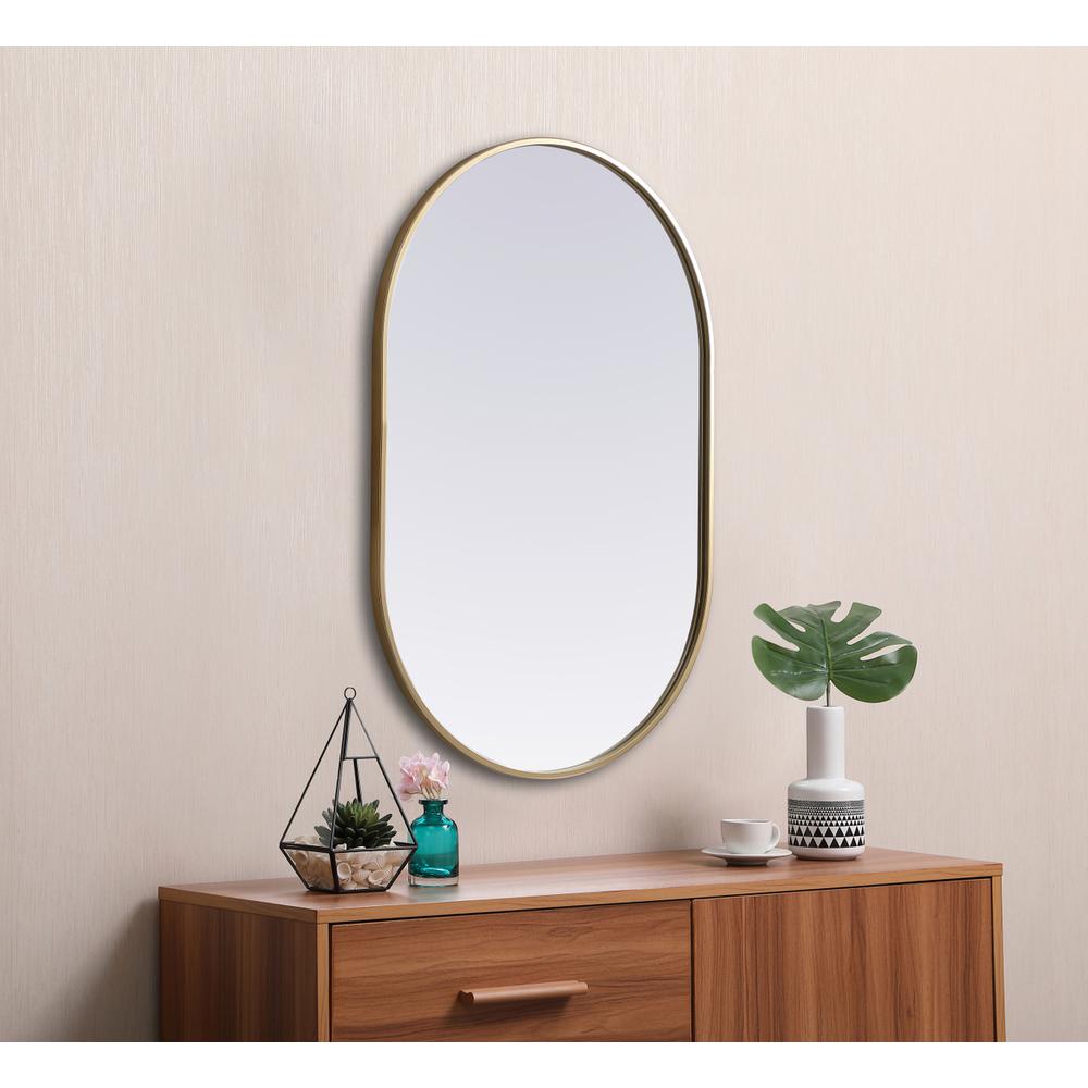 Metal Frame Oval Mirror 24x36 Inch in Brass. Picture 4