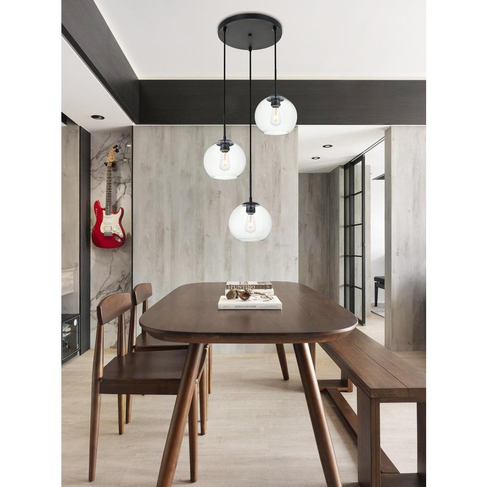 Baxter 3 Lights Black Pendant With Clear Glass. Picture 7