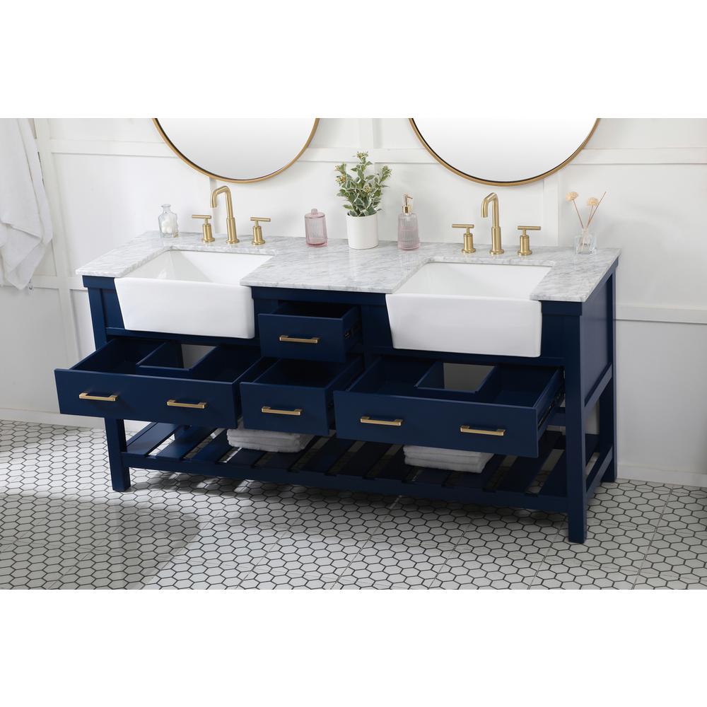 72 inch double bathroom vanity in blue. Picture 3