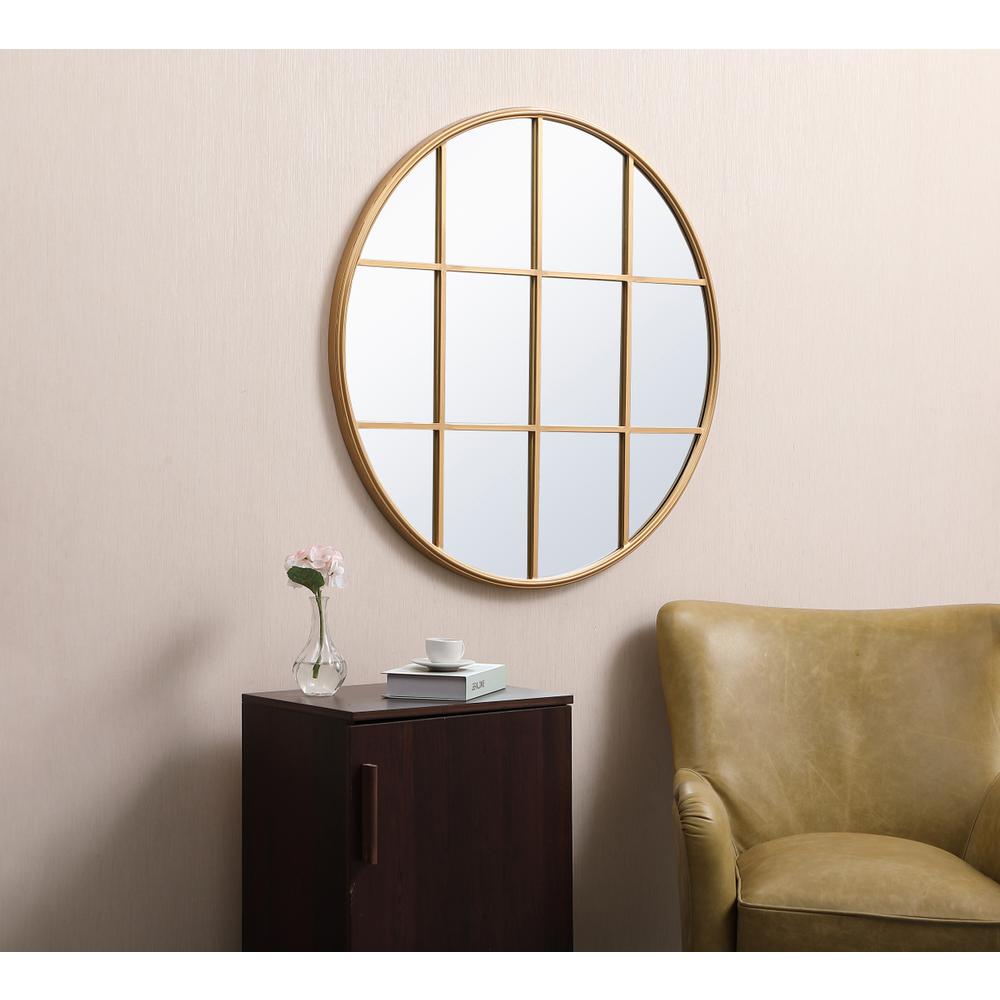 Metal windowpane mirror 36 inch x 36 inch in Brass. Picture 2