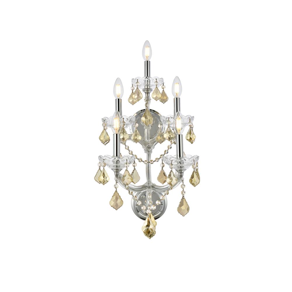 Maria Theresa 5 light Chrome Wall Sconce Golden Teak (Smoky) Royal Cut Crystal. Picture 1