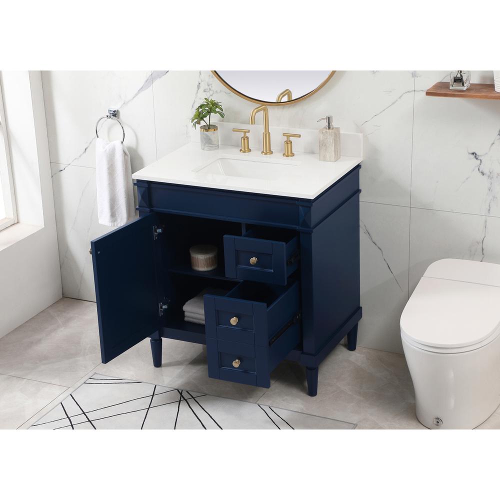 32 inch Single bathroom vanity in blue with backsplash. Picture 3