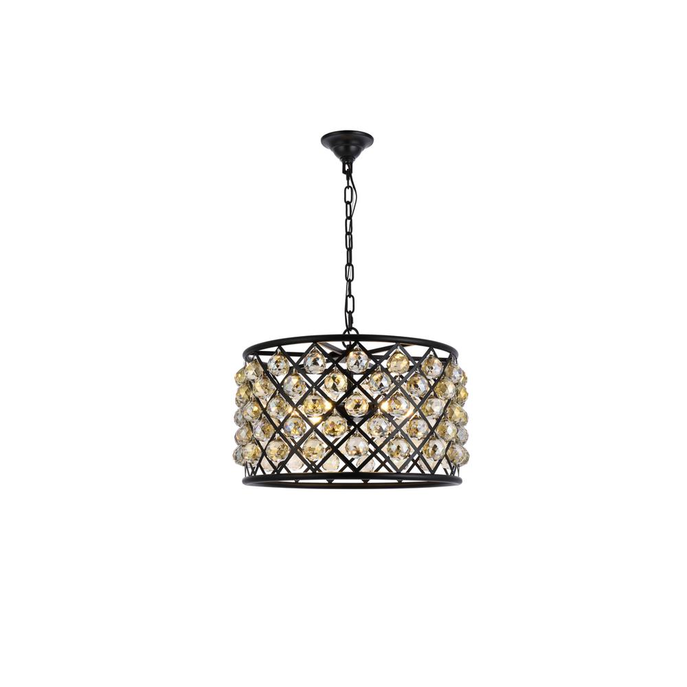 Madison 6 light Matte Black Pendant Golden Teak (Smoky) Royal Cut Crystal. Picture 1