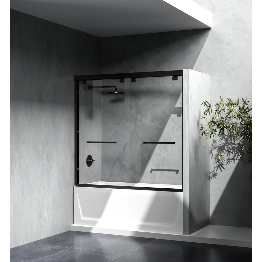 Semi-frameless tub door 60 x 60 Matte Black. Picture 3