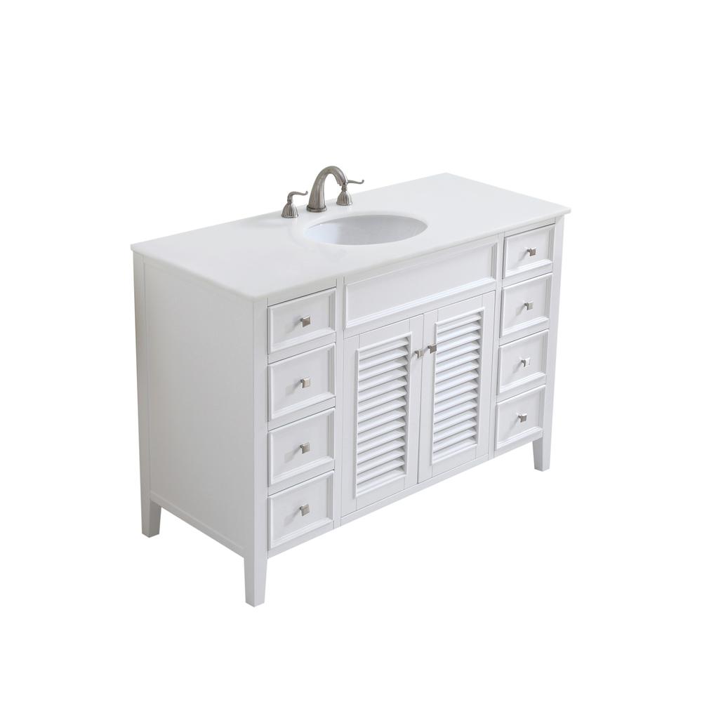 48 inch Single Bathroom vanity in White with ivory white engineered marble. Picture 2