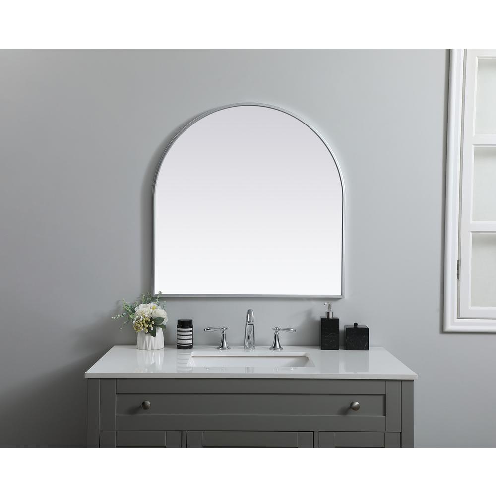Metal Frame Arch Mirror 30x30 Inch in Silver. Picture 3