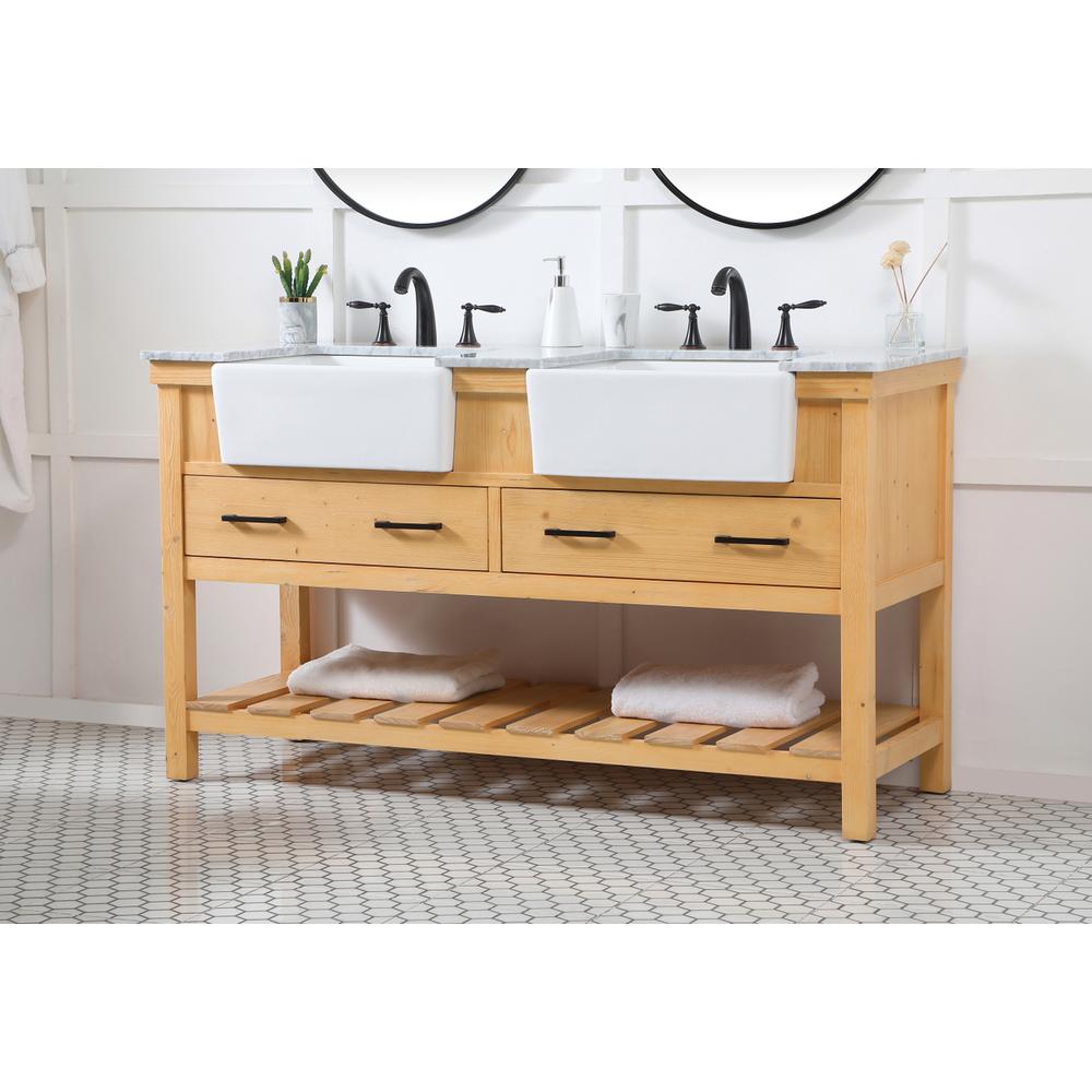60 inch double bathroom vanity in natural wood. Picture 2