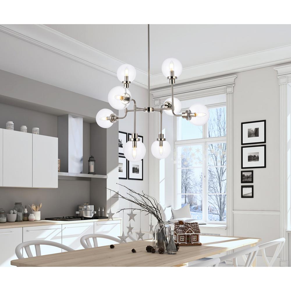 Hanson 8 lights pendant in polished nickel with clear shade. Picture 7