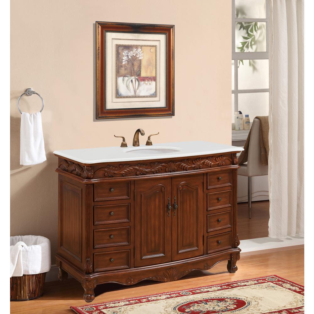48 inch Single Bathroom vanity in Teak Color with ivory white engineered marble. Picture 12