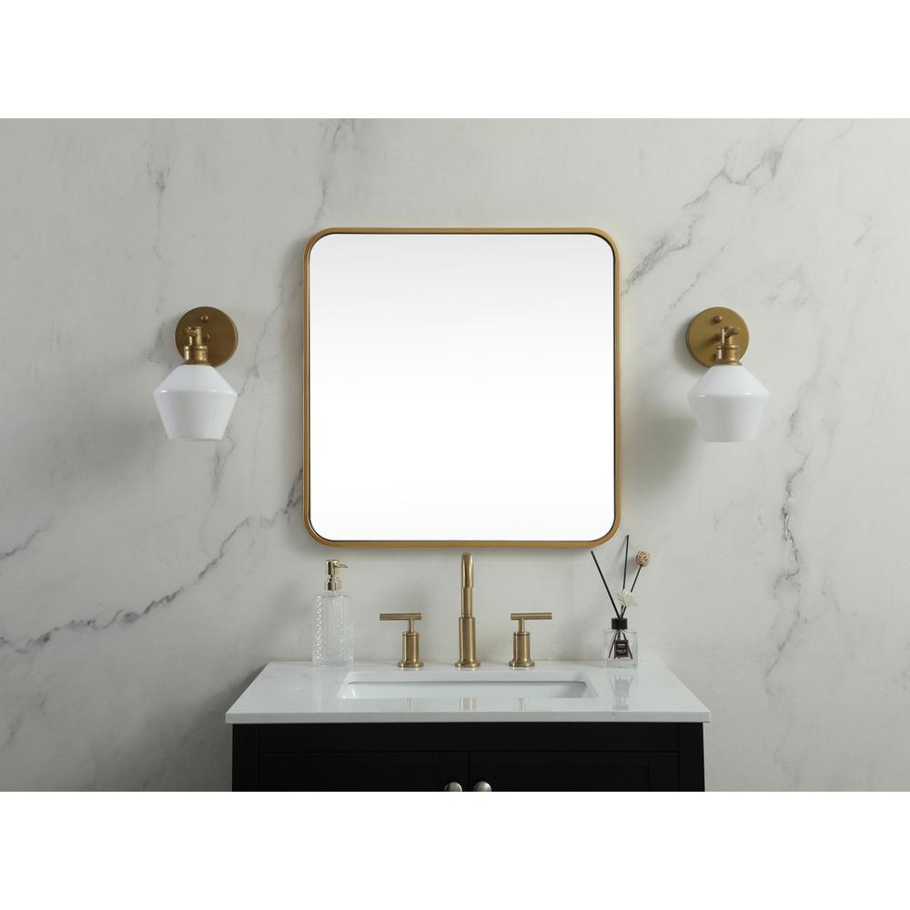 Soft corner metal square mirror 24x24 inch in Brass. Picture 9