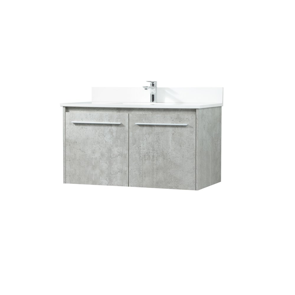 36 Inch Single Bathroom Vanity In Concrete Grey With Backsplash. Picture 8