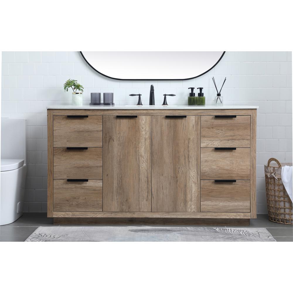 60 Inch SIngle Bathroom Vanity In Natural Oak. Picture 14
