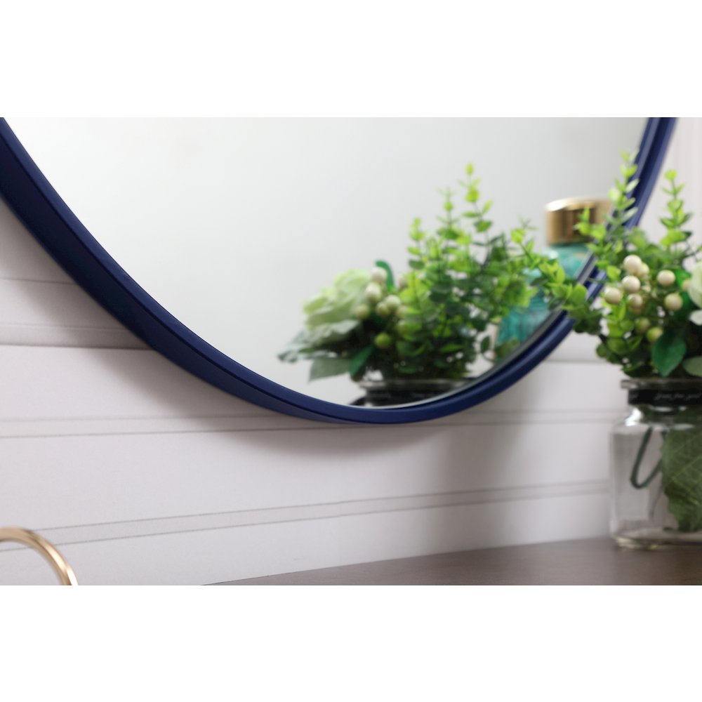 Metal Frame Round Mirror With Decorative Hook 39 Inch In Blue. Picture 5