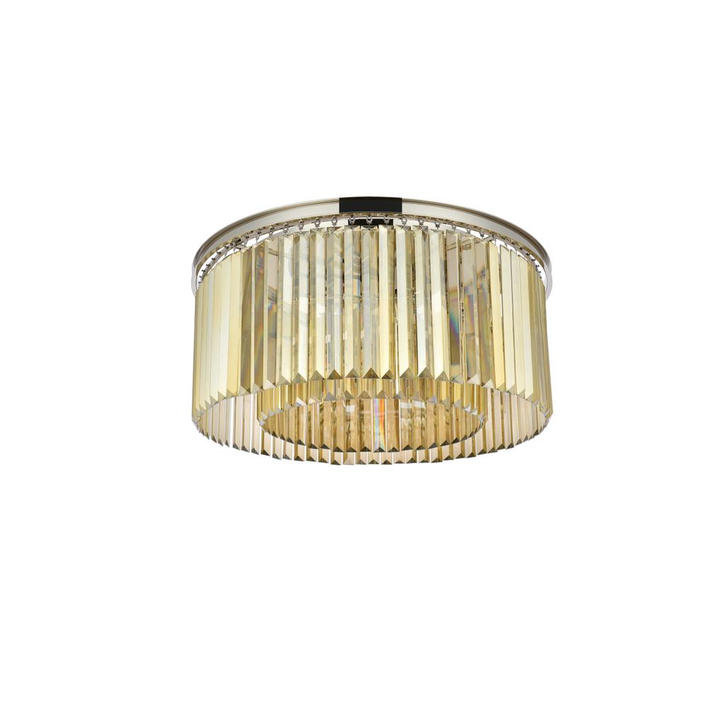 Sydney 8 light polished nickel Flush Mount Golden Teak (Smoky) Royal Cut Crystal. Picture 6