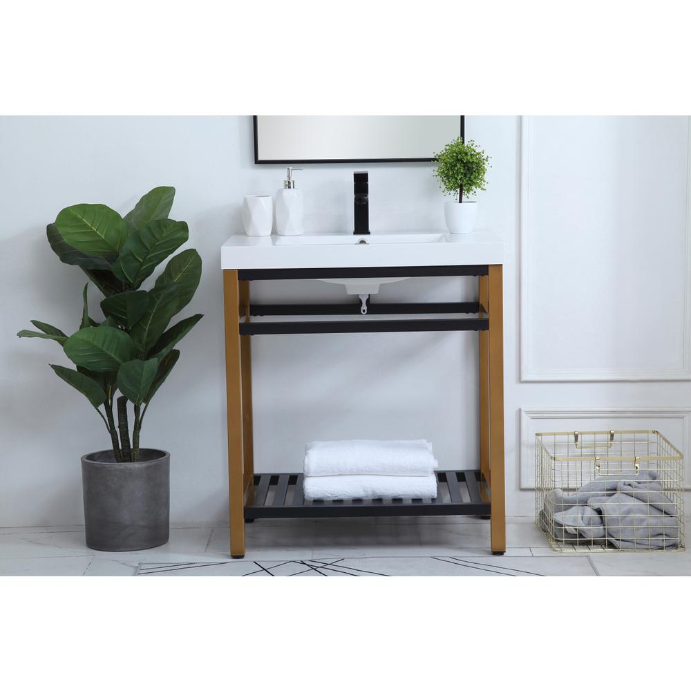 30 inch Single Bathroom Metal Vanity in Golden Black. Picture 14