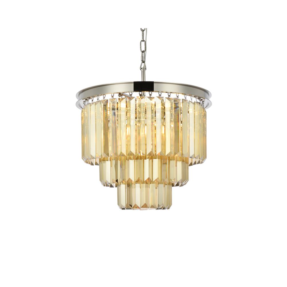 Sydney 9 light polished nickel Chandelier Golden Teak (Smoky) Royal Cut Crystal. Picture 2