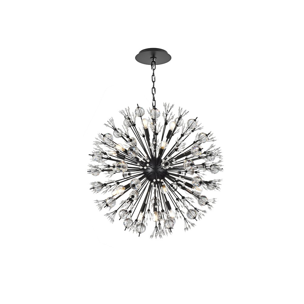 Vera 32 inch crystal starburst round pendant in black. Picture 1
