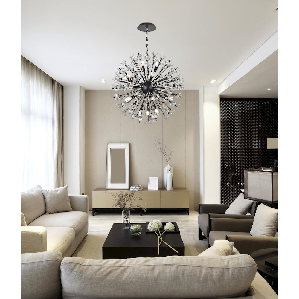 Vera 32 inch crystal starburst round pendant in black. Picture 2