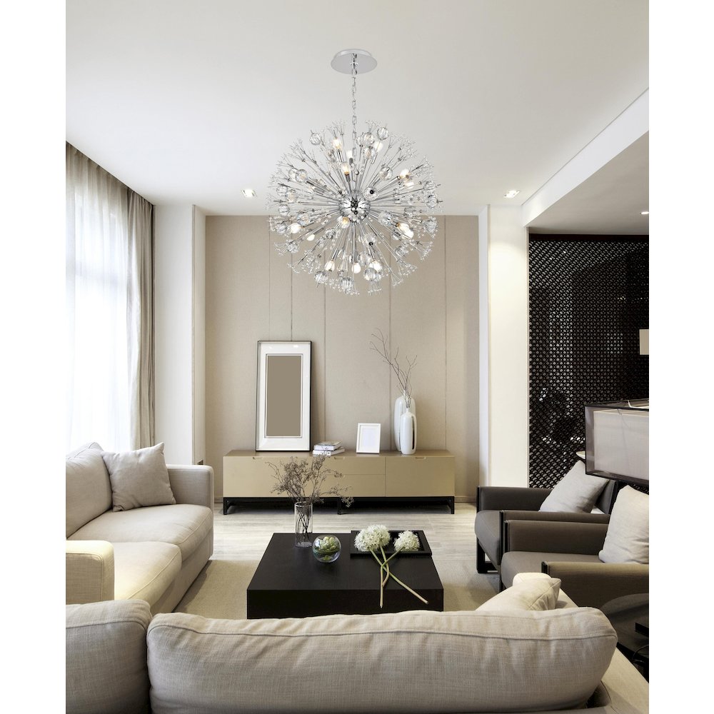 Vera 32 inch crystal starburst round pendant in chrome. Picture 2