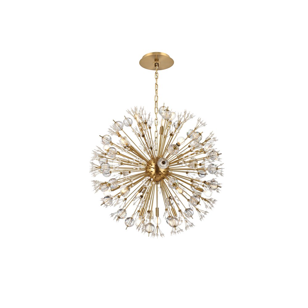 Vera 32 inch crystal starburst round pendant in gold. Picture 1